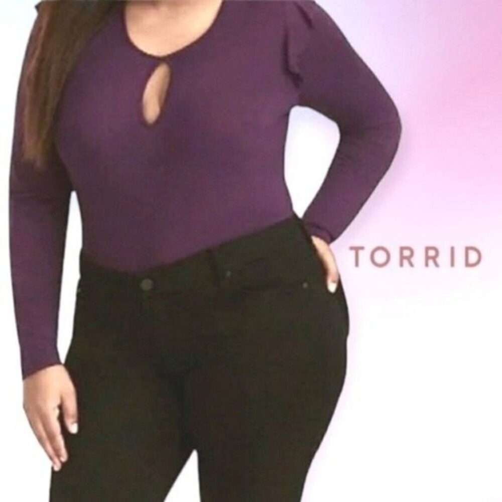 Torrid Super Soft Knit Keyhole Ruffle Accent L/s Top Purple 3X